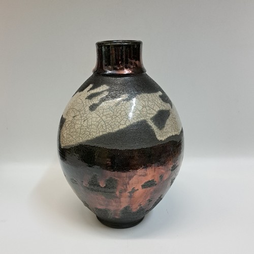 Click to view detail for #230408 Raku Black, Copper, White Crackle 10x6.5 $32